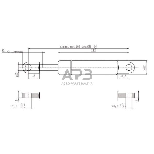 Dujinis amortizatorius L685mm 150N Stabilus CA095036 2