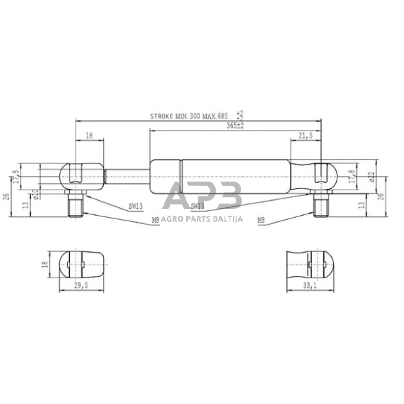 Dujinis amortizatorius L685mm 350N Stabilus CA095397 2