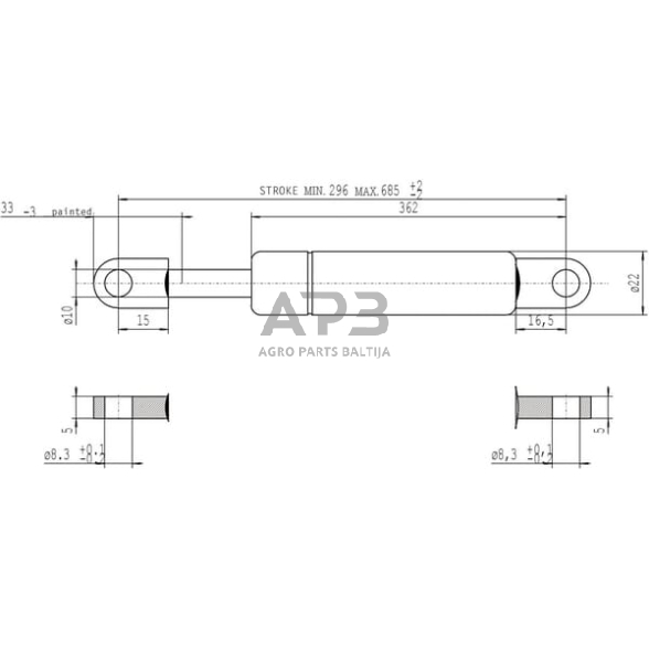 Dujinis amortizatorius L685mm 800N Stabilus CA084999 3