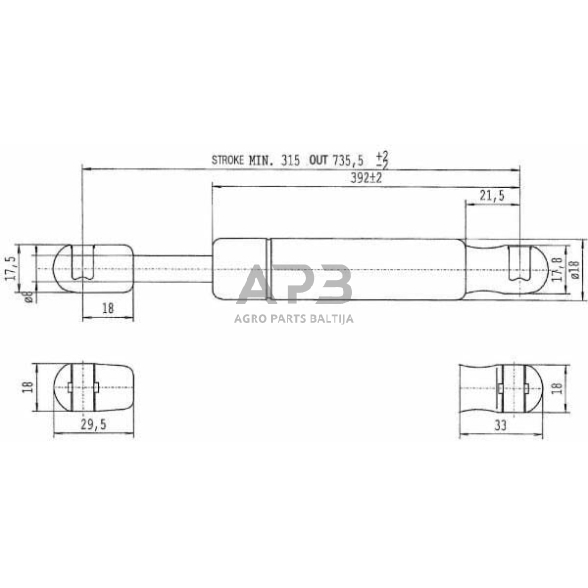 Dujinis amortizatorius L735.5mm 150N Stabilus CA6148YB 2