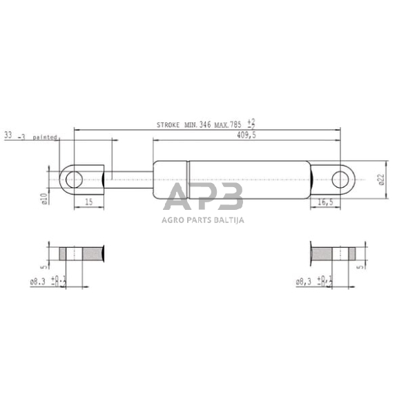 Dujinis amortizatorius L785.5mm 500N Stabilus CA095184 2