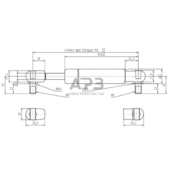 Dujinis amortizatorius L785mm 1150N Stabilus CA095532 2