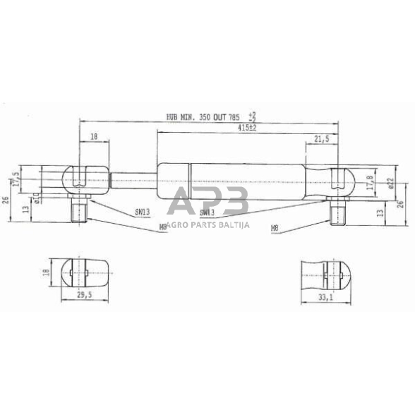 Dujinis amortizatorius L785mm 150N Stabilus CA095443 2