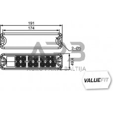 Galiniai žibintai LED, stačiakampis, 10/30V, raudona/geltona, 191x28x50mm, 18 LED, Hella ValueFit 2VA357021001