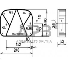 Galinis žibintas dešininis stačiakampis, 12V, raudona/skaidri, 240x52mm, 5 kontaktų, Aspöck 247200007