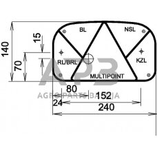 Galinis žibintas kairinis stačiakampis, 12V, raudona/skaidri, 240x52mm, 5 kontaktų Aspöck 247000007