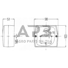 Galinis žibintas kvadratas, 12V, raudona/oranžinė, 98x51x103mm, 5 kontaktų, Hella 2SE998530077