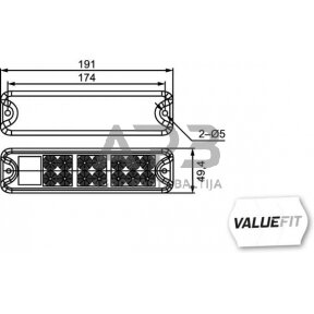 Galiniai žibintai LED, stačiakampis, 10/30V, raudona/geltona, 191x28x50mm, 18 LED, Hella ValueFit 2VA357021001