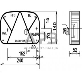 Galinis žibintas dešininis stačiakampis, 12V, raudona/skaidri, 240x52mm, 5 kontaktų, Aspöck 247200007