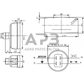 Galinis žibintas dešininis stačiakampis, raudona/gintarinė, 185x85mm AMP kištukas, Cobo 02487000