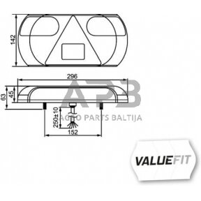 Galinis žibintas kairinis LED, stačiakampis, 12V, 296x45x142mm, Hella ValueFit 2VP357016011