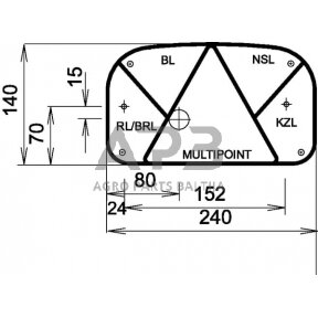 Galinis žibintas kairinis stačiakampis, 12V, raudona/skaidri, 240x52mm, 5 kontaktų Aspöck 247000007