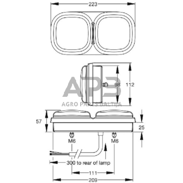 Galinis žibintas kairinis LED, stačiakampis, 24V, raudona/oranžinė, 223x112x57mm, Britax L1201L24V 3