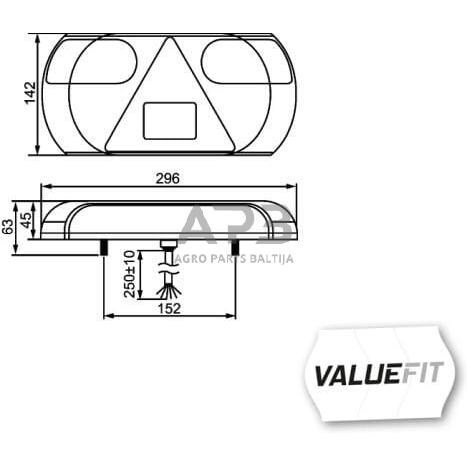 Galinis žibintas kairinis LED, stačiakampis, 12V, 296x45x142mm, Hella ValueFit 2VP357016011 1