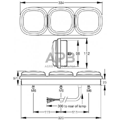 Galinis žibintas stačiakampis, 12/24V, 334x112x57mm, Britax L1300LB 2