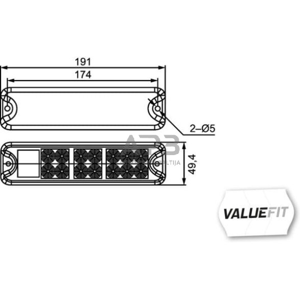 Galiniai žibintai LED, stačiakampis, 10/30V, raudona/geltona, 191x28x50mm, 18 LED, Hella ValueFit 2VA357021001 1