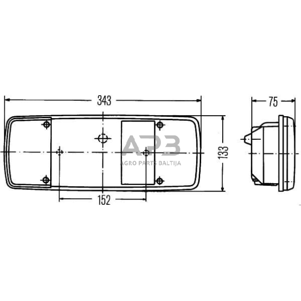 Galinis žibintas dešininis stačiakampis, 12/24V, raudona/gintarinė 343x75x133mm, Hella 2SK003567661 5