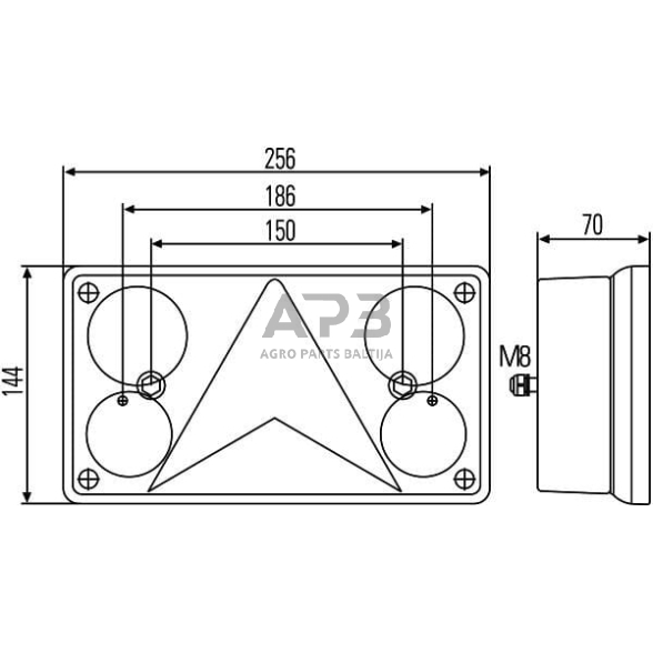 Galinis žibintas dešininis stačiakampis, 12/24V, raudona/oranžinė 256x70x144mm, Hella 2VP340400141 6