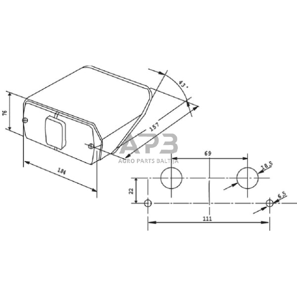 Galinis žibintas dešininis stačiakampis, 12V, raudona/gintarinė, 212x155mm Cobo 02529000 1