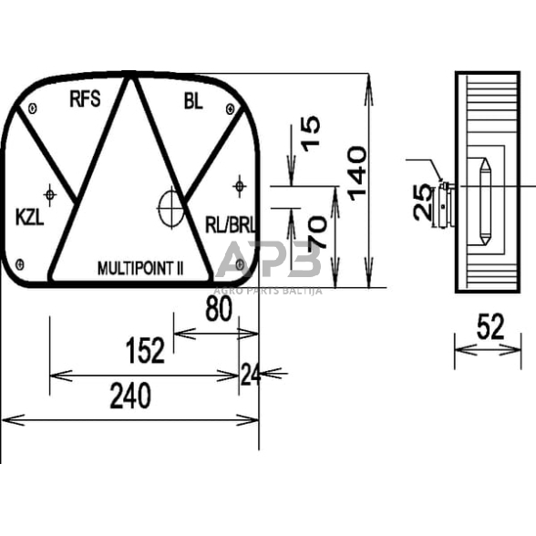 Galinis žibintas dešininis stačiakampis, 12V, raudona/skaidri, 240x52mm, 5 kontaktų, Aspöck 247200007 1