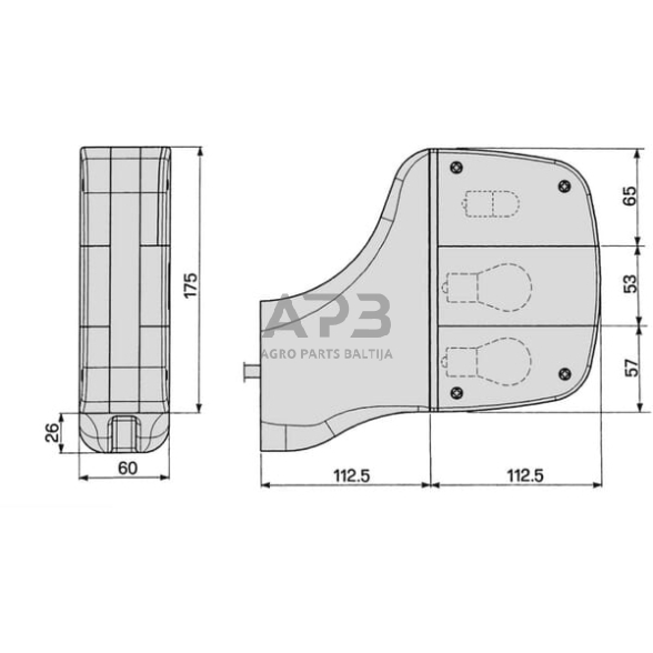 Galinis žibintas dešininis stačiakampis, raudona/gintarinė, 112x175mm AMP kištukas, Cobo 04311000 1