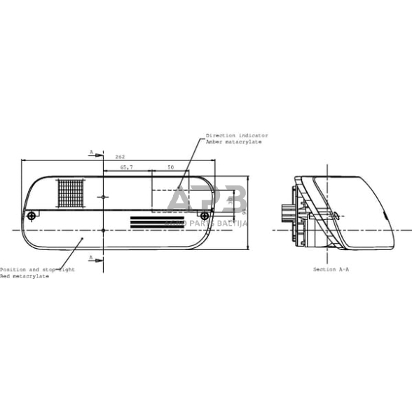 Galinis žibintas dešininis stačiakampis, raudona/gintarinė, 262x99x152mm Cobo 021000000 1