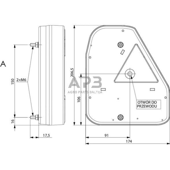 Galinis žibintas kairinis stačiakampis, 12/24V, raudona/oranžinė, 206x54.5x174mm, gopart LA45008 2