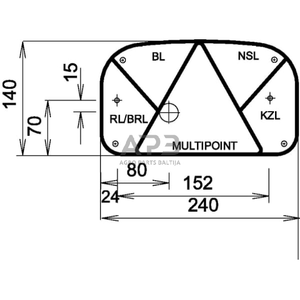 Galinis žibintas kairinis stačiakampis, 12V, raudona/skaidri, 240x52mm, 5 kontaktų Aspöck 247000007 1