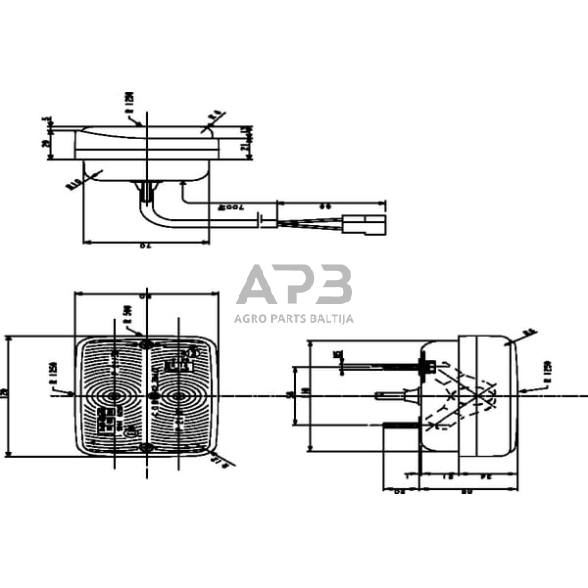 Galinis žibintas kairinis stačiakampis, raudona/gintarinė, 120x80mm AMP kištukas, Cobo 02740000 2