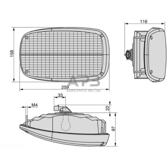 Galinis žibintas kairinis stačiakampis, raudona/gintarinė, 259x158mm AMP kištukas, Cobo 02942000 2