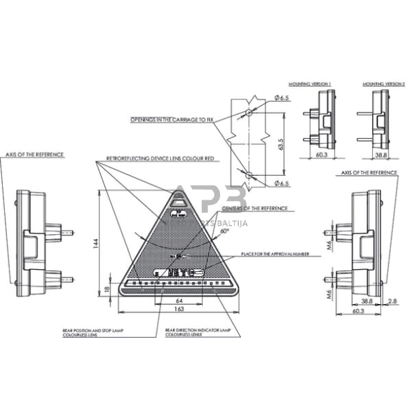 Galinis žibintas LED dešininis, 12/24V, gintarinė/raudona, 163x60.3x144mm, 1400300330 6