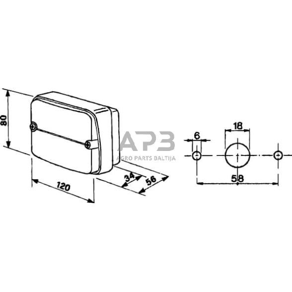 Galinis žibintas stačiakampis, raudona/gintarinė, 120x80mm AMP kištukas, Cobo 02394000 2