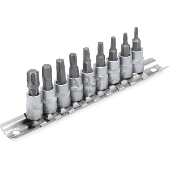 Galvučių su antgaliu rinkinys 3/8" (T-10-T-60)(torx) 9vnt.