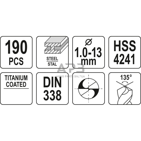 Grąžtų rinkinys HSS (190vnt) 1.0-13.0mm 2