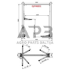 Hidraulinis dviejų kolonų keltuvas su mechaniniais saugumo fiksatoriais 4t 380V, (3 pakopų letenos)