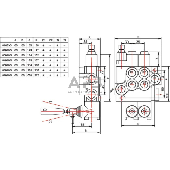 Hidraulinis skirstytuvas 2 sekcijų, MBV5 A1V-A1-A1(js+3)G, MBV52021GP 3