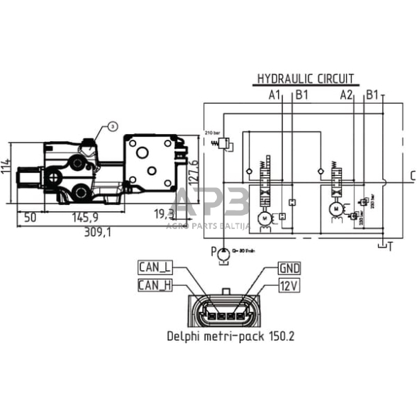 Hidraulinis skirstytuvo komplektas AE 12VDC, SDM1222002KIT 2