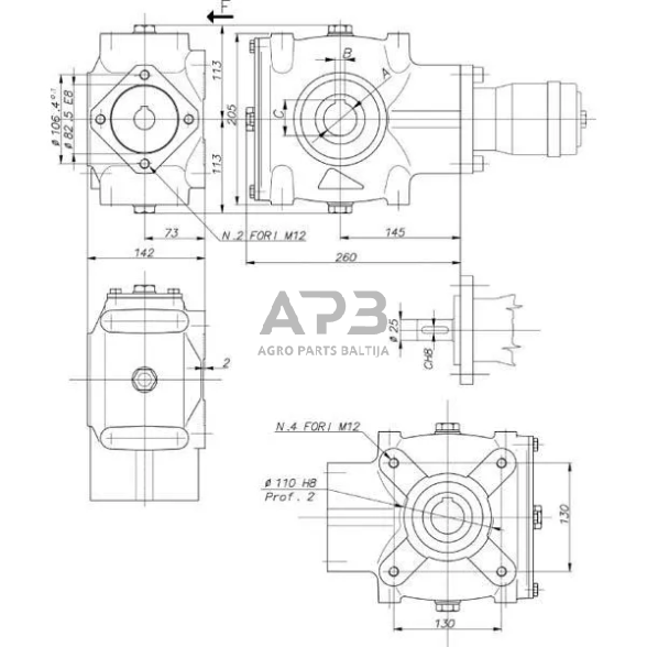 Kampinis reduktorius Berma RT12040 4,1:1 1