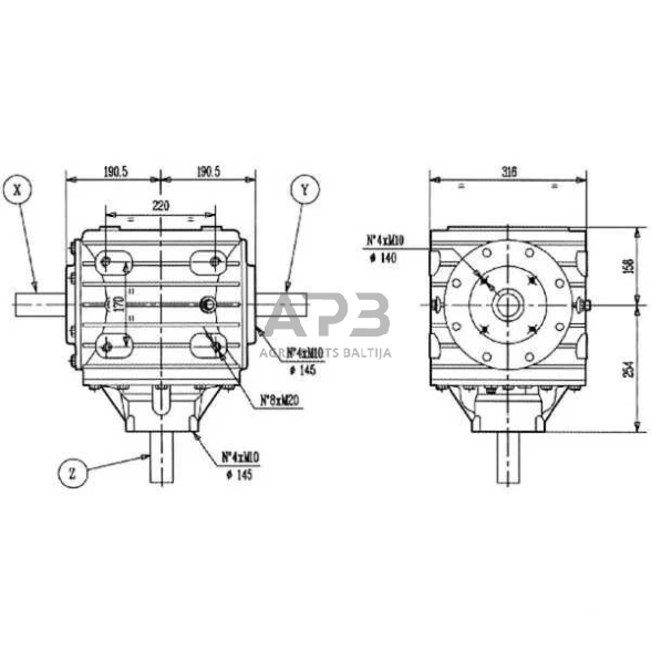 Kampinis reduktorius Comer 331016 T-331A 1:1 2