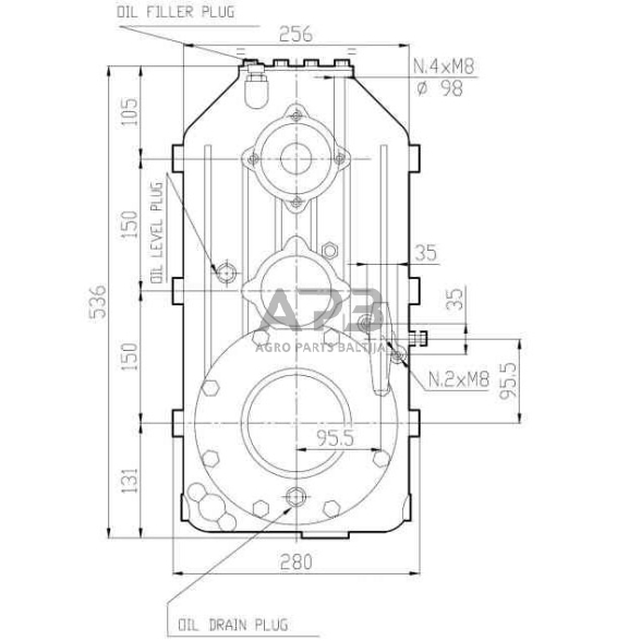 Kampinis reduktorius Comer 43509732347, DP-732B, 1:1/1,88:1, 59KW 5