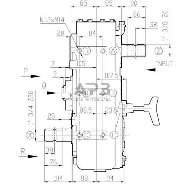 Kampinis reduktorius Comer 43509732347, DP-732B, 1:1/1,88:1, 59KW 6