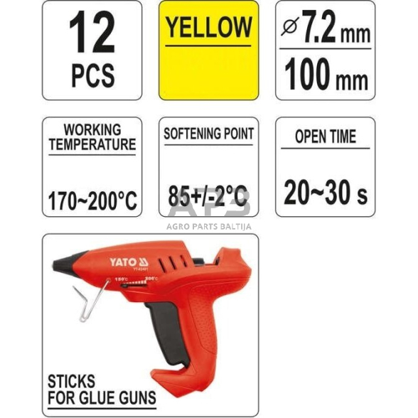 Karštų klijų lazdelių rinkinys (geltonos) (12vnt) 7.2x100mm 1