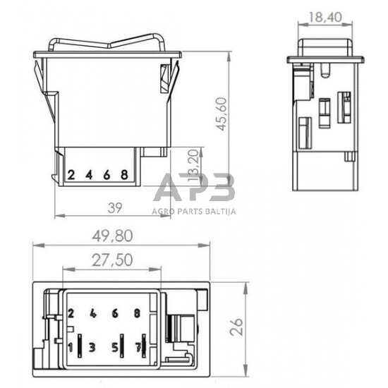 Klavišinis jungiklis 12/24V, 5 kontaktų SW10026KR 3