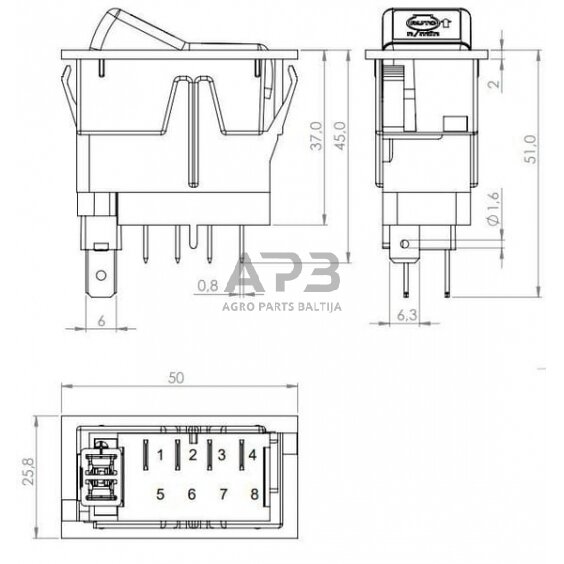 Klavišinis jungiklis 12V, 4 kontaktų SW10054KR 4