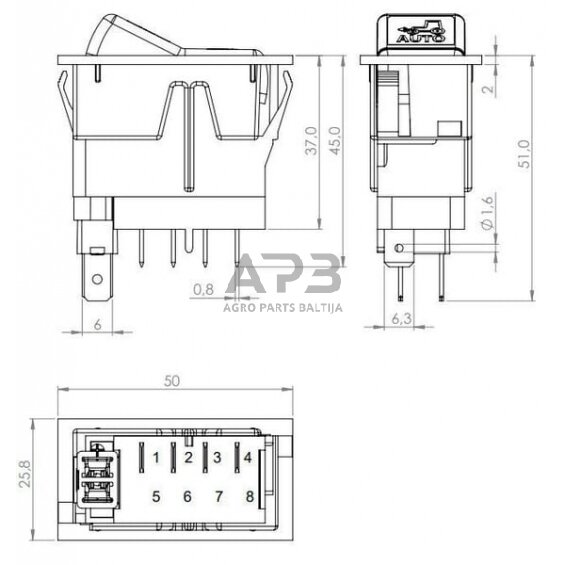 Klavišinis jungiklis 12V, 4 kontaktų SW10046KR 4