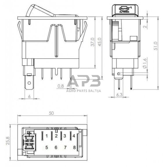 Klavišinis jungiklis 12V, 4 kontaktų SW10053KR 4