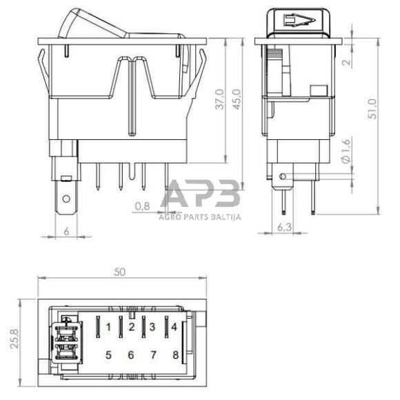 Klavišinis jungiklis 12V, 4 kontaktų SW10057KR 4