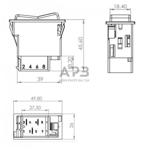 Klavišinis jungiklis 12/24V, 5 kontaktų SW10033KR 2