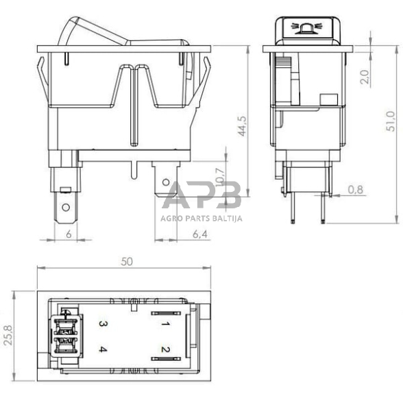 Klavišinis jungiklis 12V, 2 kontaktų SW10042KR 3