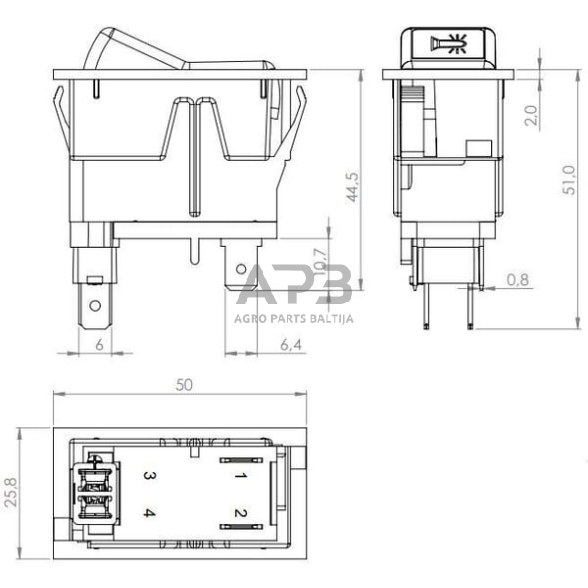 Klavišinis jungiklis 12V, 2 kontaktų SW10055KR 3